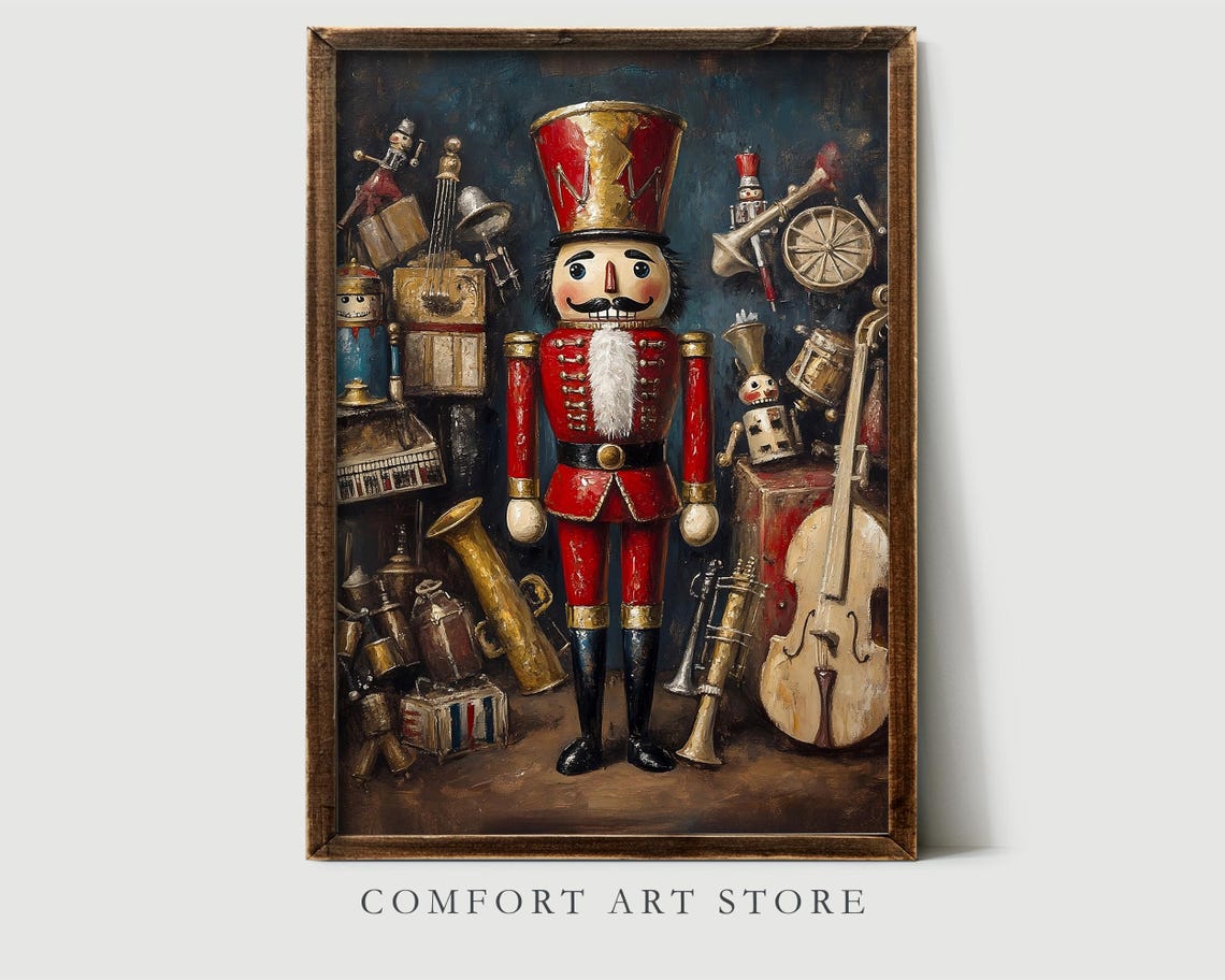 Nutcracker Soldier Surrounded by Vintage Brass Instruments Wall Art - Image 2