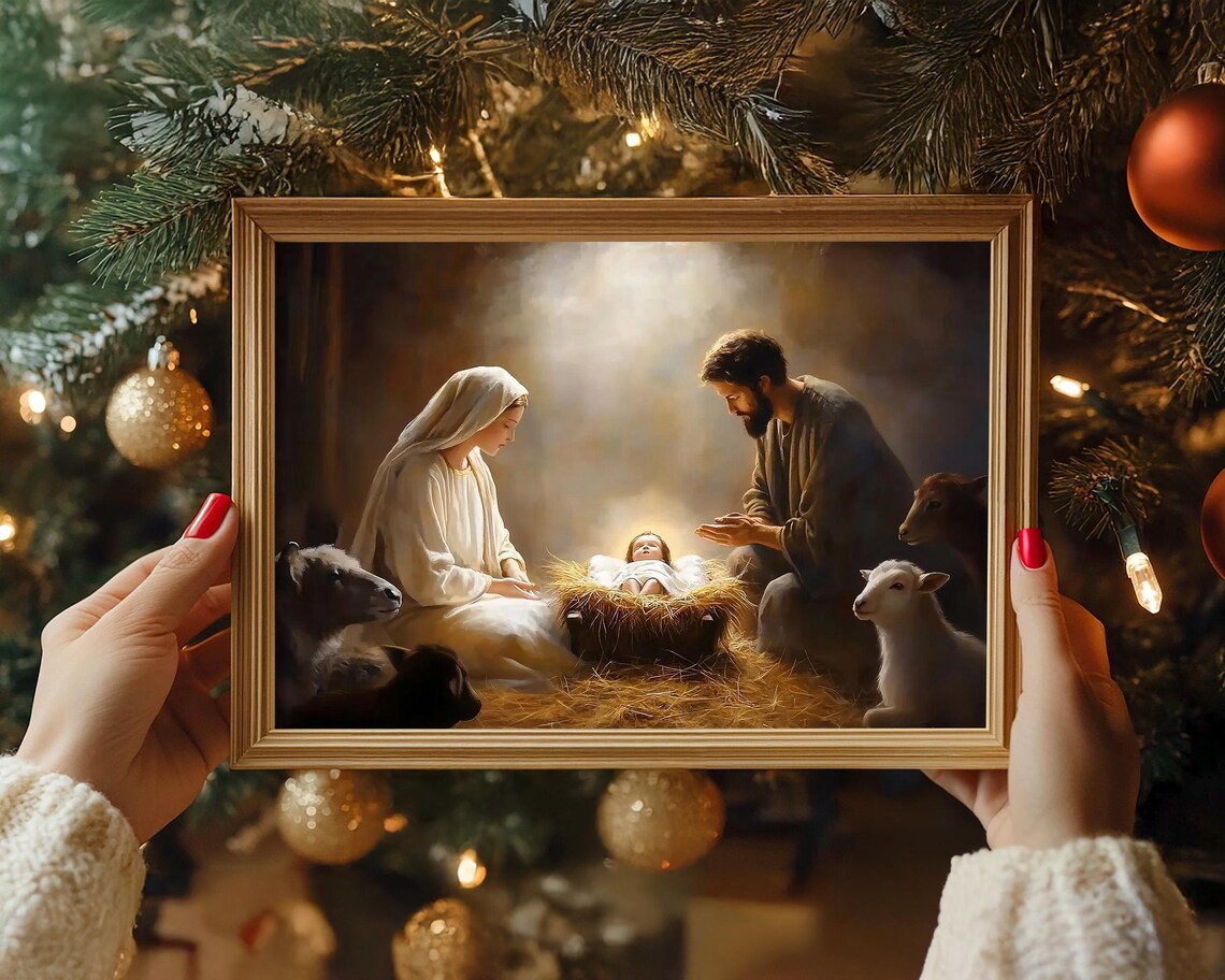 Nativity Scene With Mary Joseph and Baby Jesus in the Manger Poster - Image 4