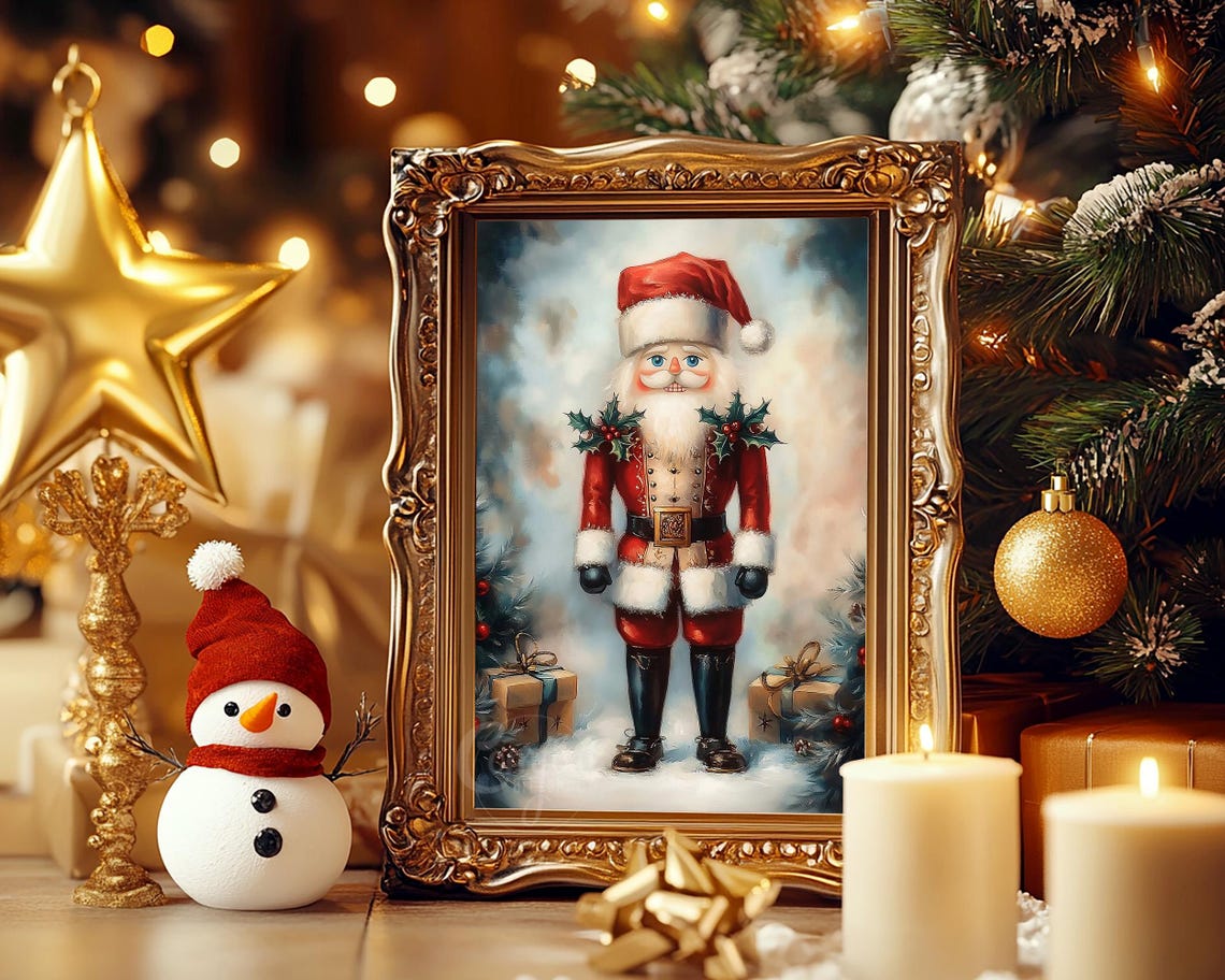 Nutcracker Soldier Wearing Santa Hat with Holly Sprigs Wall Art - Image 5