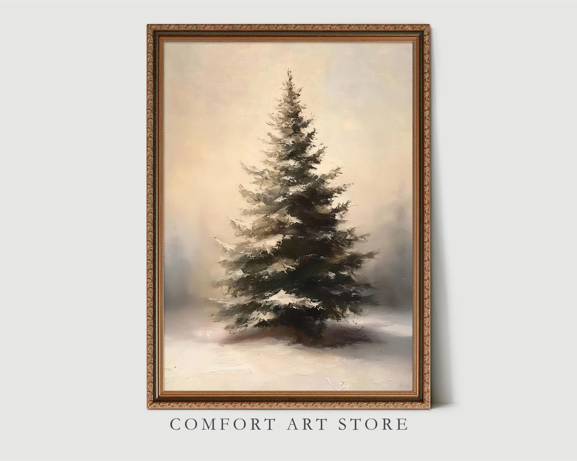 Single Snowy Pine Tree Muted Watercolor Serene Winter Landscape Poster - Image 7