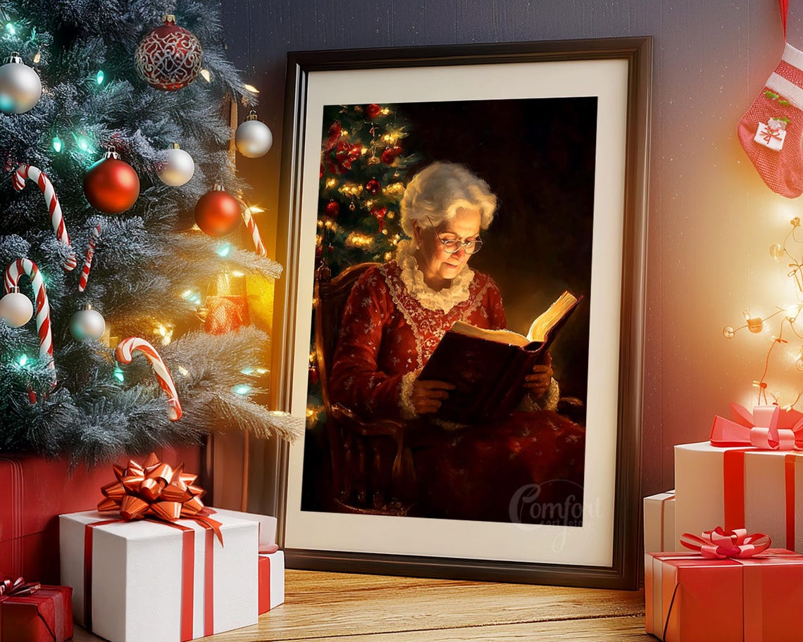 Mrs Claus Reading a Glowing Book Beside the Christmas Tree Poster - Image 4