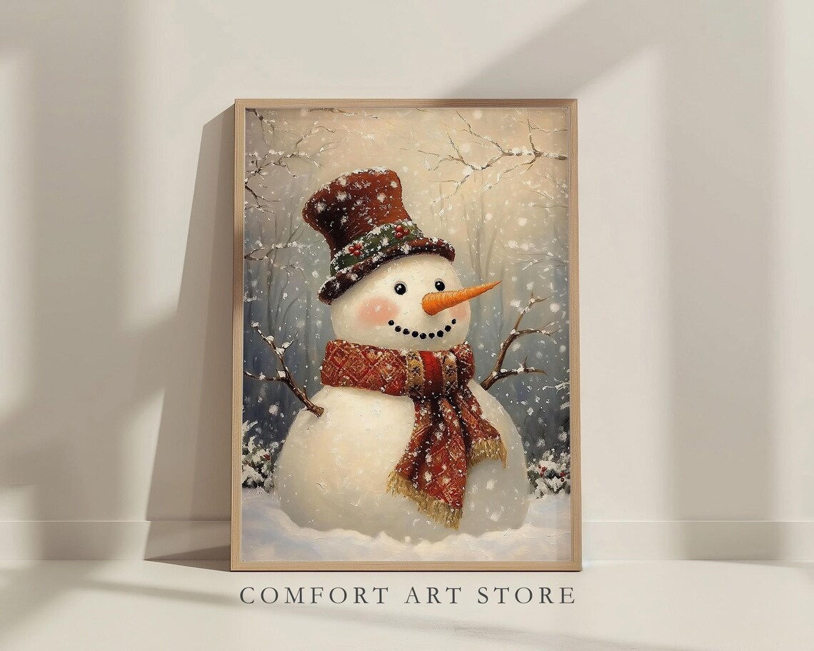 Friendly Cheerful Snowman with Top Hat and Red Scarf Winter Poster - Image 7