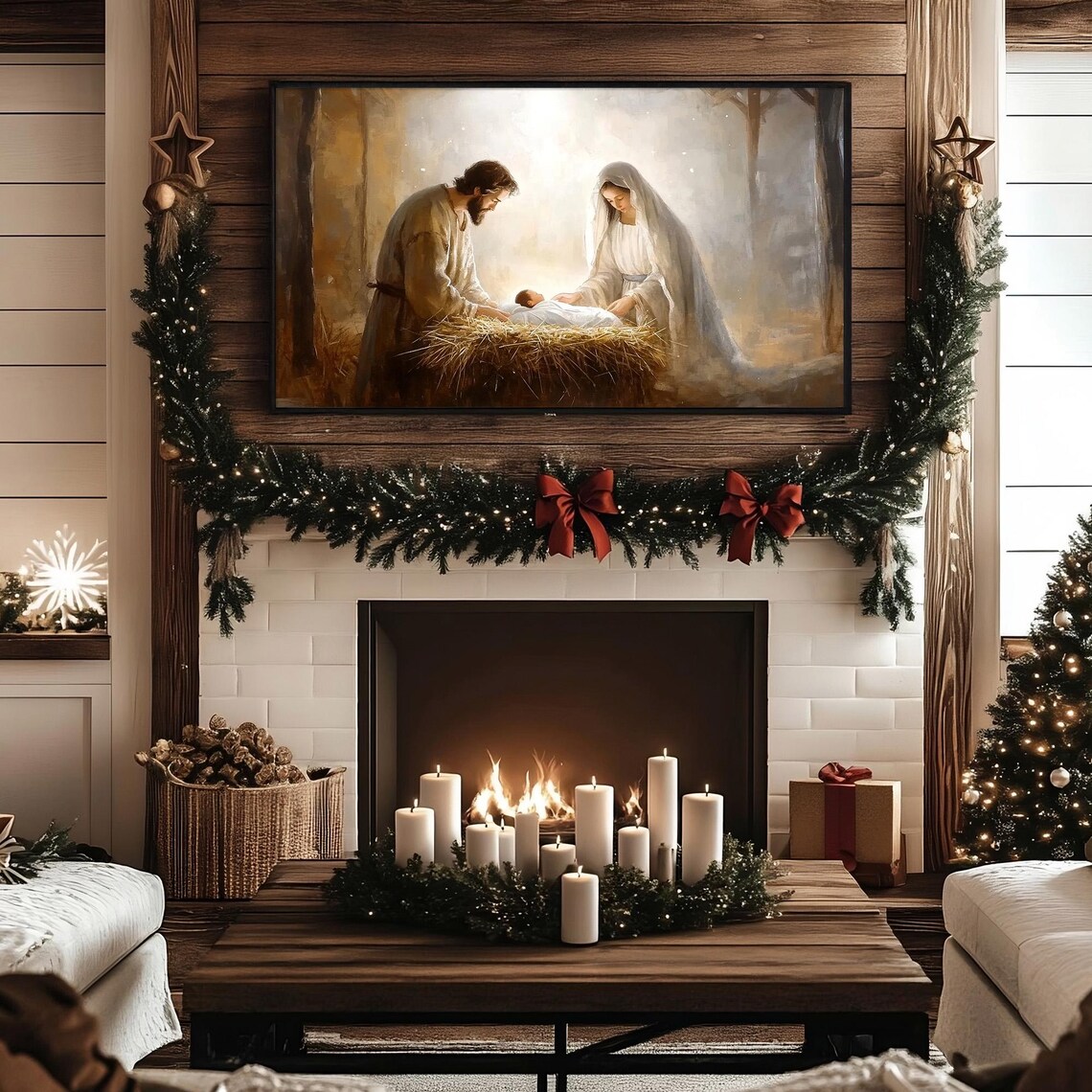 Mary And Joseph Gazing At Baby Jesus In The Manger Nativity Poster - Image 7