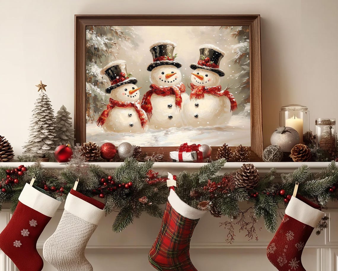 Jolly Three Happy Snowmen with Top Hats and Red Scarves Poster - Image 6