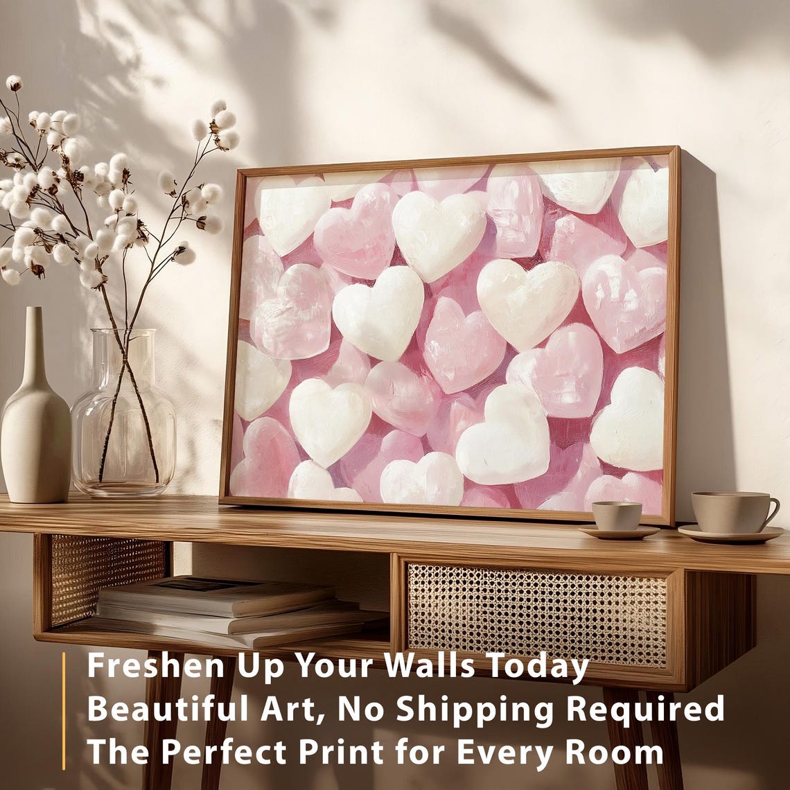 Valentines Pink White Candy Hearts Painting Sweet Romantic Wall Art - Image 4