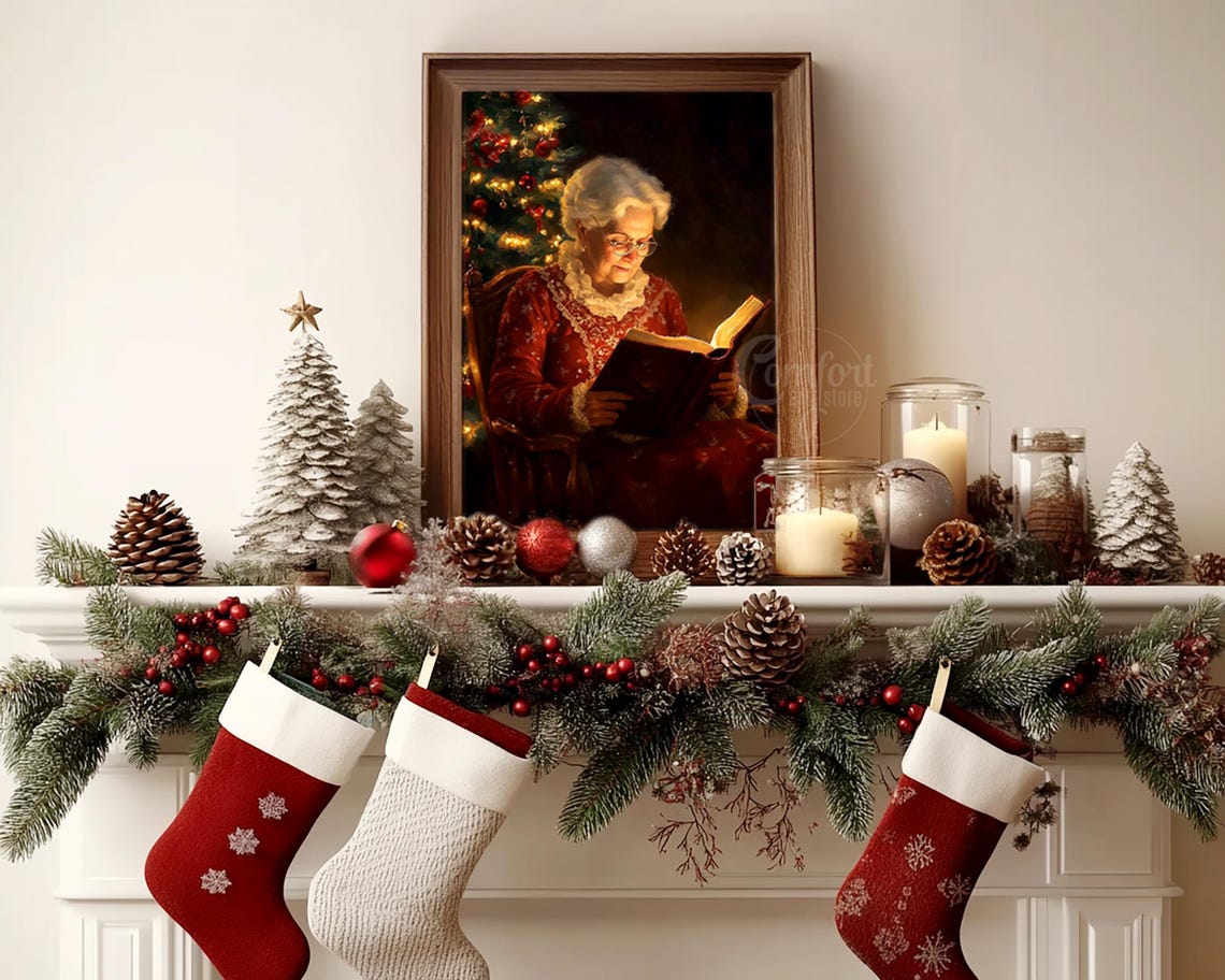 Mrs Claus Reading a Glowing Book Beside the Christmas Tree Poster - Image 3