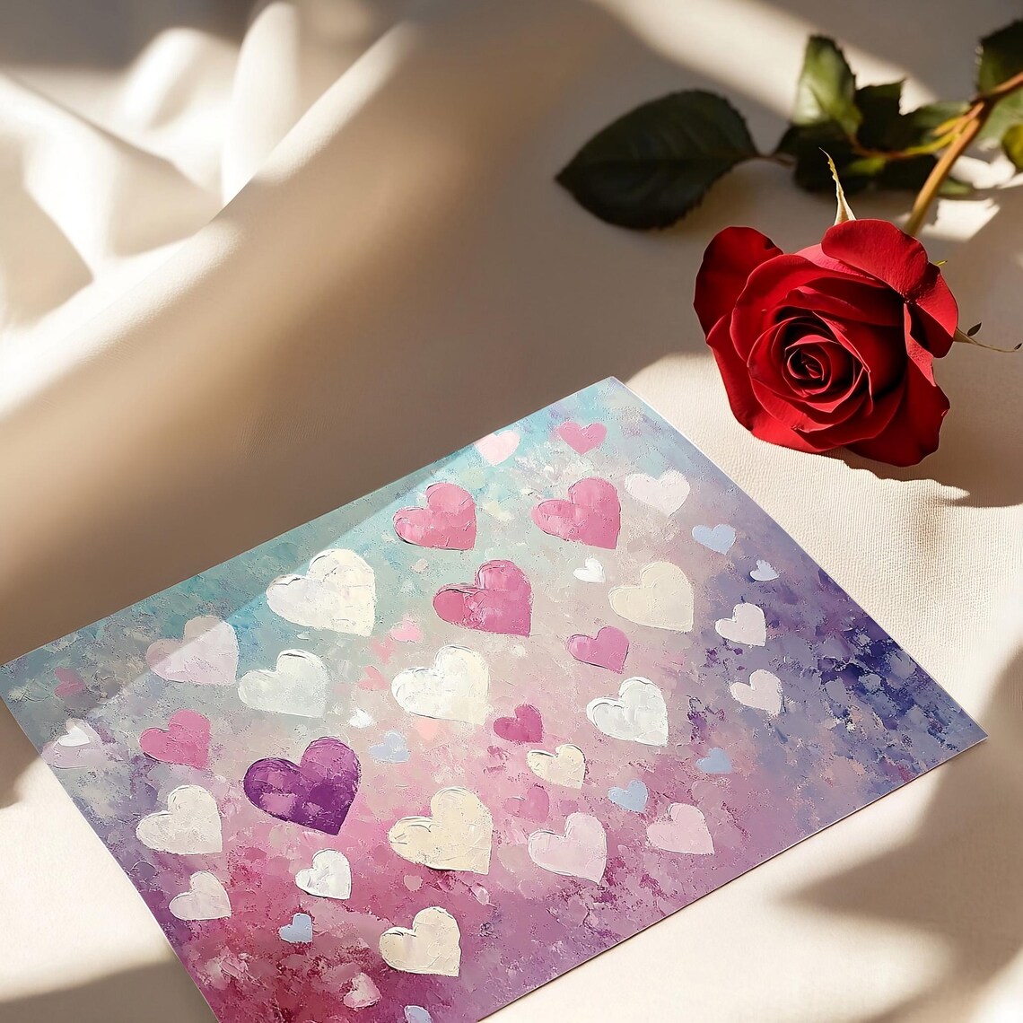 Valentines Pink Lavender Hearts Impasto Painting Pastel Wall Art - Image 4