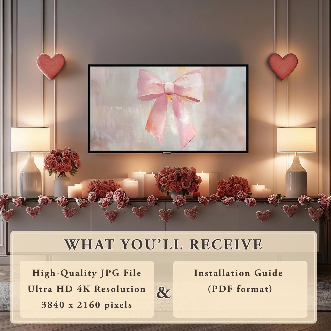 Coquette Pink Bow Oil Painting Soft Minimalist Valentines Decor Poster - Image 6