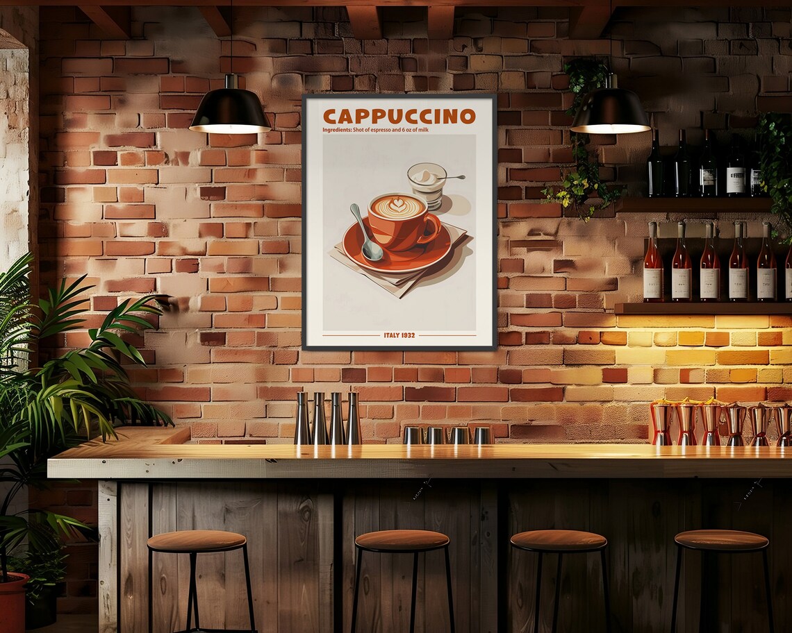 Retro Cappuccino Coffee Print, Kitchen Bar Decor - Image 3