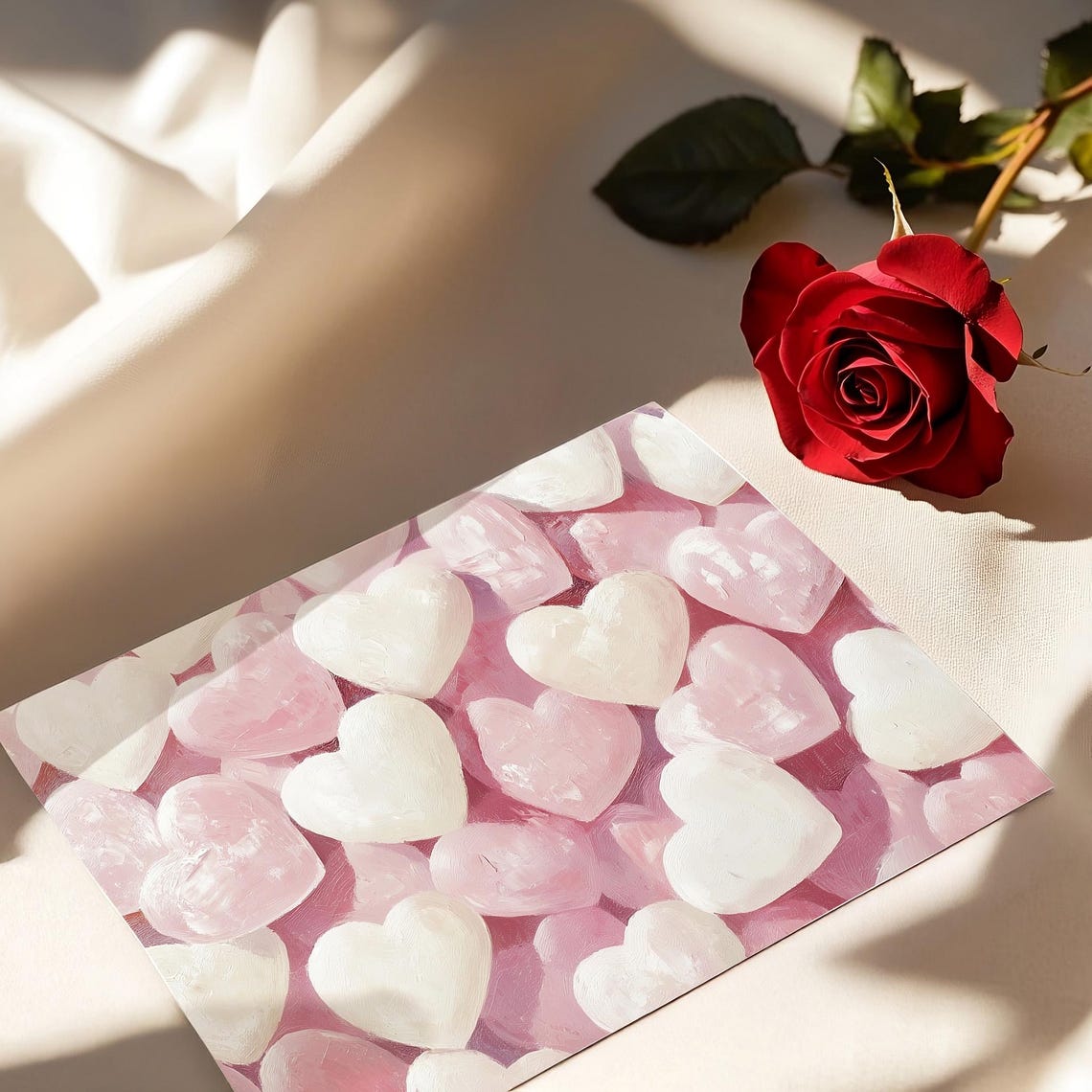 Valentines Pink White Candy Hearts Painting Sweet Romantic Wall Art - Image 3