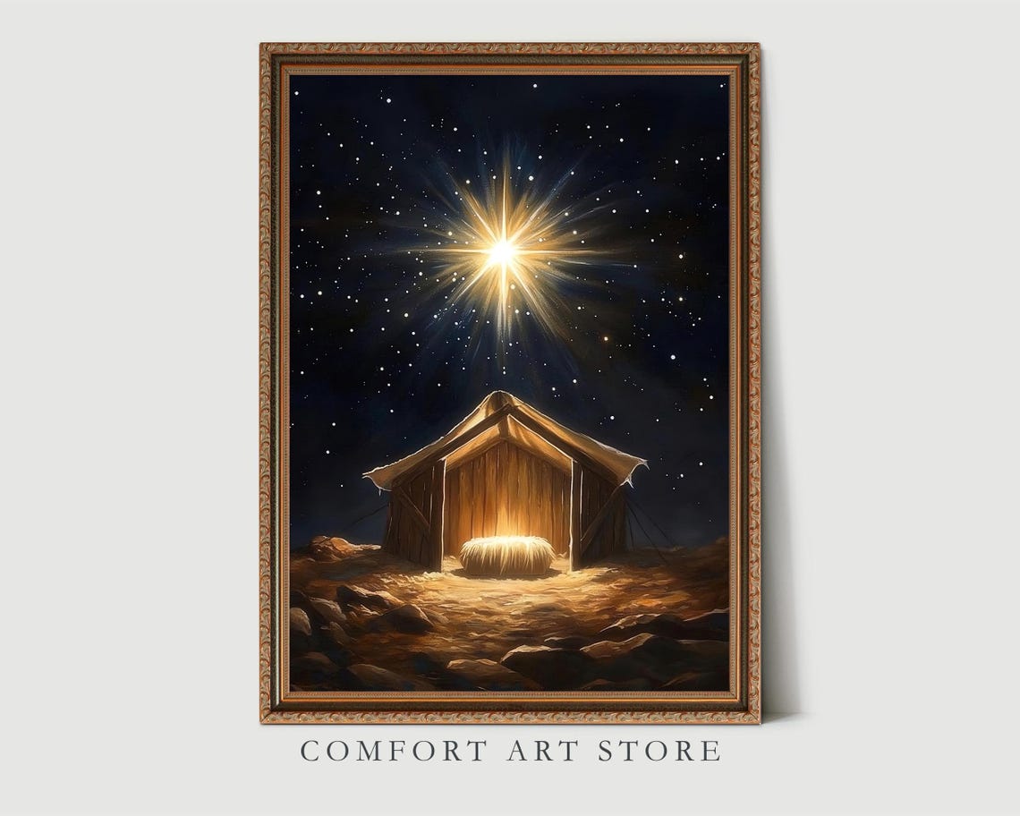 Nativity Stable Under Bright Bethlehem Star Christmas Poster - Image 3