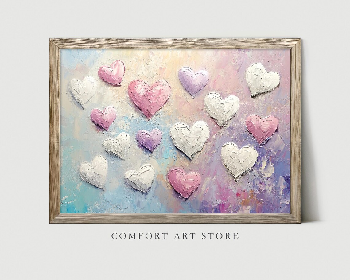 Pastel Impasto Hearts Lavender Blue Romantic Valentine Wall Poster - Image 2