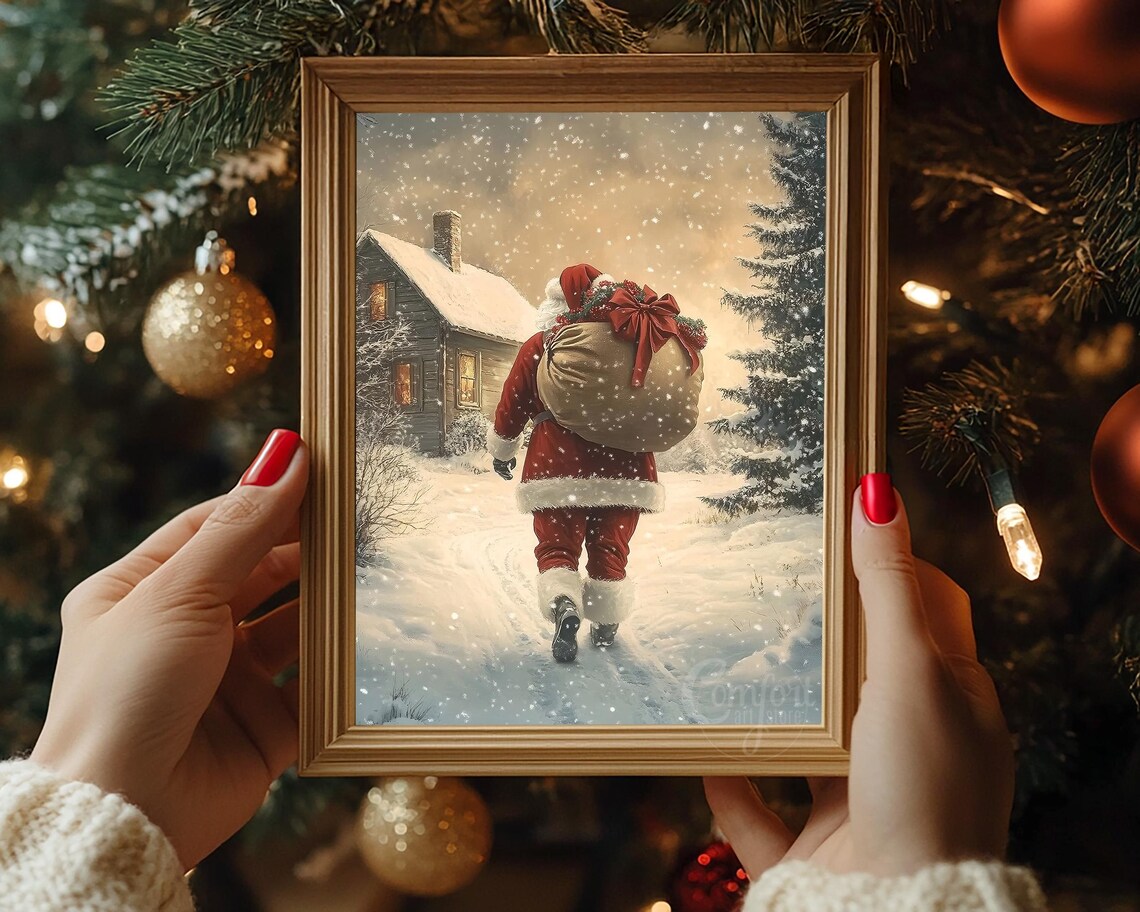 Santa Claus Print Vintage Christmas Wall Art Antique Santa Painting Winter Landscape Holiday Decor Christmas Gift Santa Wall Art - Image 6