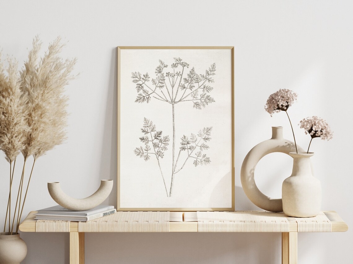 Vintage Botanical Herb Sketch Sepia Line Drawing Wall Decor Poster - Image 3