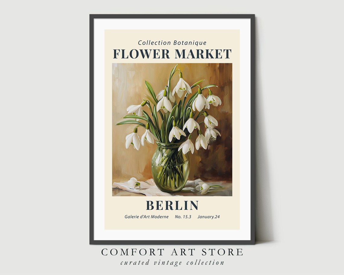Flower Market Berlin Snowdrop Botanical Vintage Floral Poster Print - Image 5