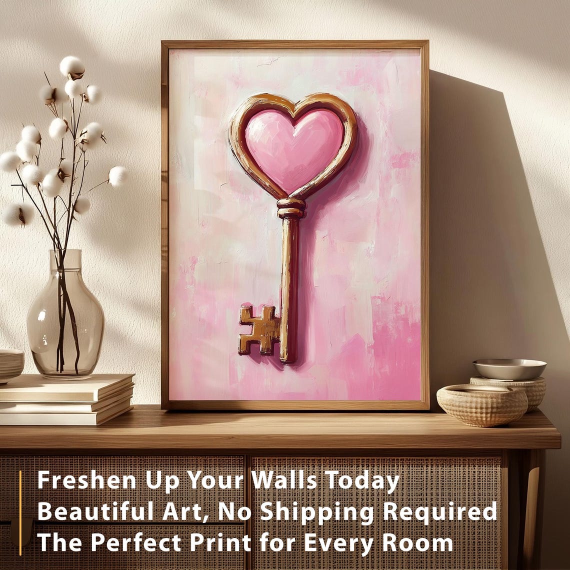 Antique Gold Heart Key Valentine Pink Romance Oil Painting Poster - Image 4