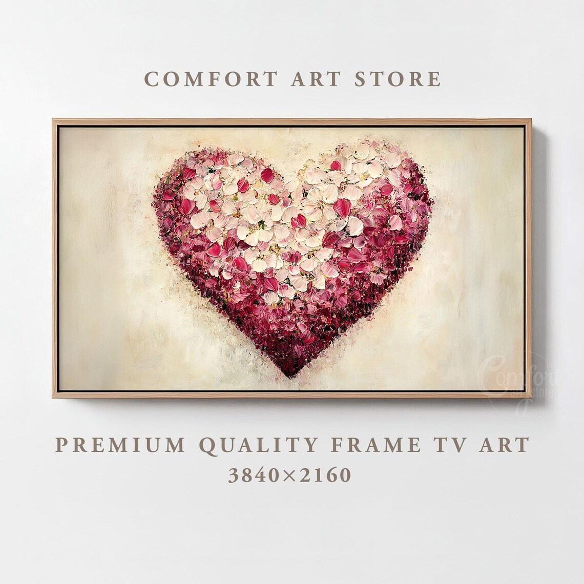 Pink Petal Heart Frame TV Art Moody Romantic Valentine's Day Poster