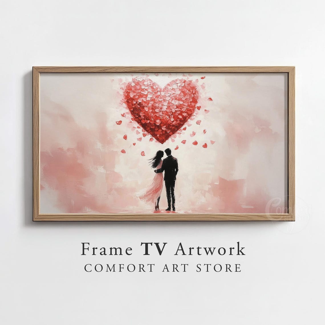 Couple Under Giant Red Petal Heart Romantic Valentines Art Poster