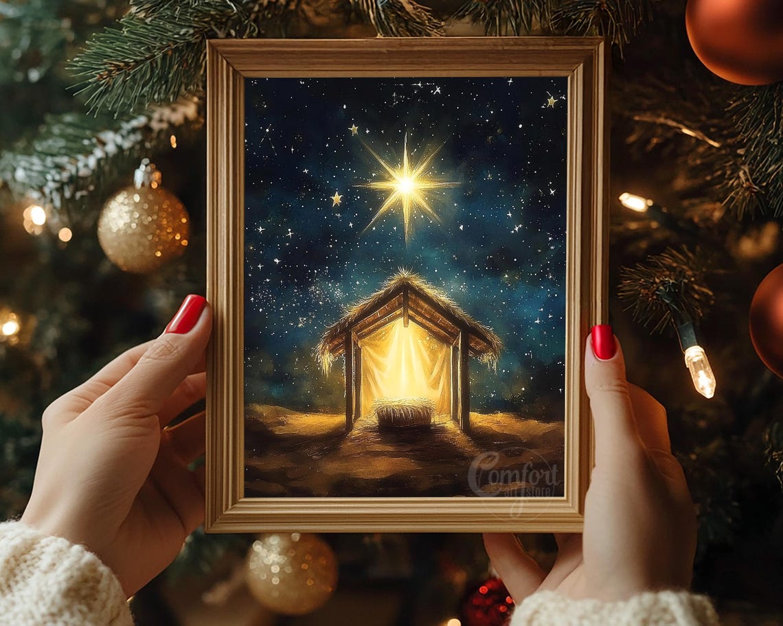 Empty Manger in the Stable Under the Star of Bethlehem Poster - Image 7