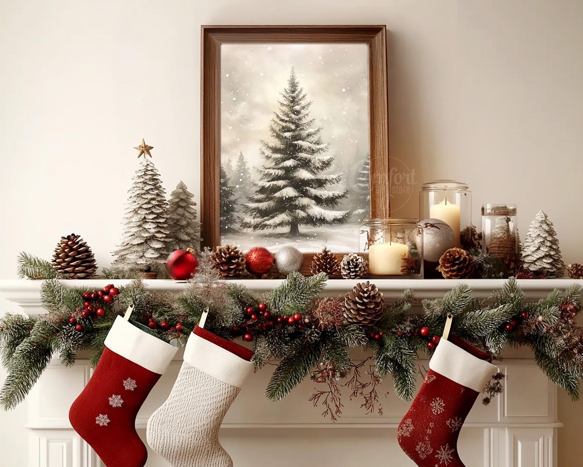 Majestic Snowy Evergreen Pine Tree Winter Forest Landscape Poster - Image 5