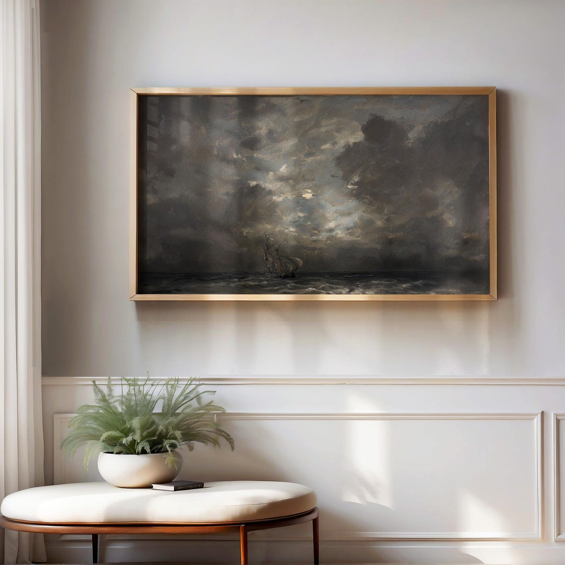 Stormy Night Seascape Painting Sailing Ship Dark Clouds Ocean Poster - Image 3