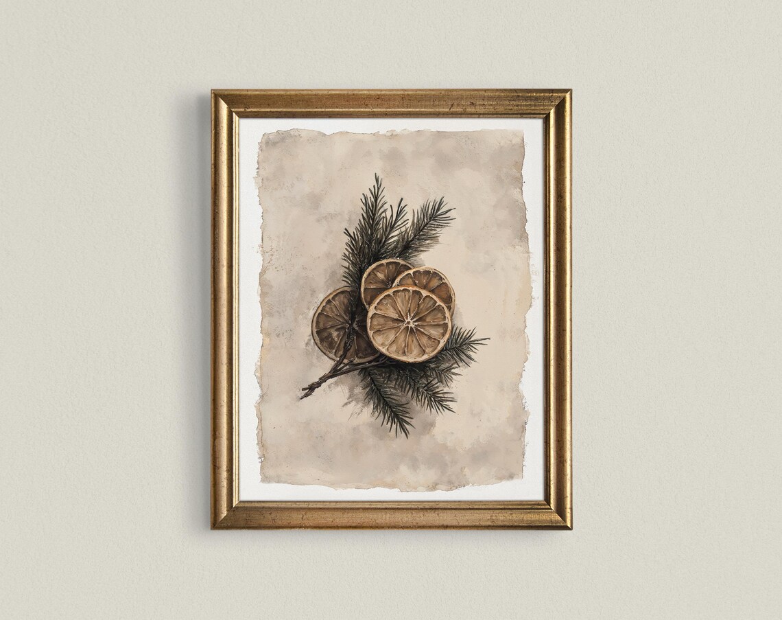 Christmas Botanical Citrus Art Print, Rustic Modern - Image 2