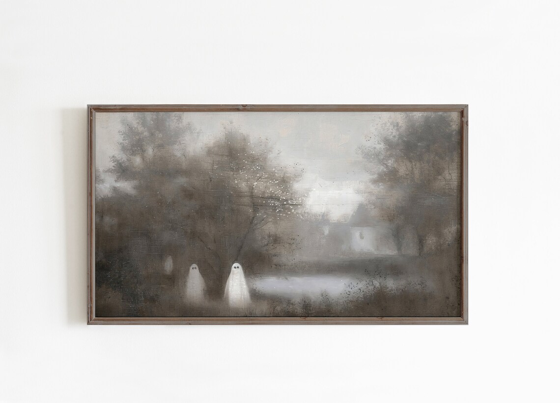 Halloween Ghost Fall Art, Moody Vintage Wall Print