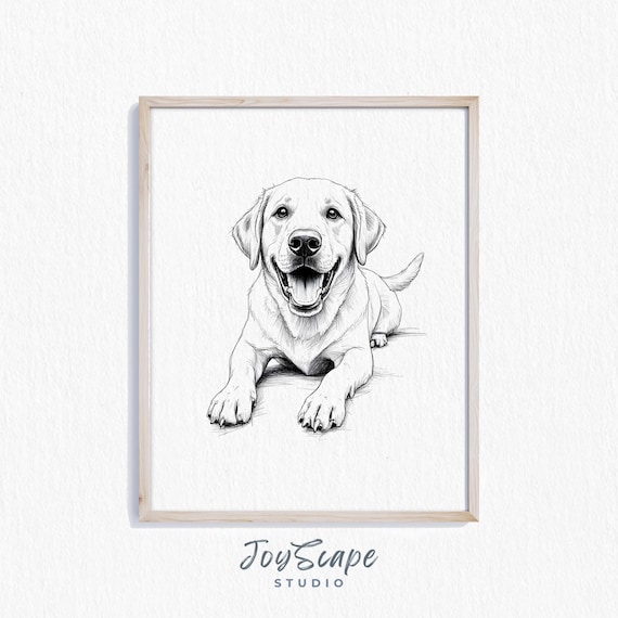 Labrador Retriever Art Print Black And White Dog Illustration Pet Portrait Rustic Farmhouse Animal Decor Wall