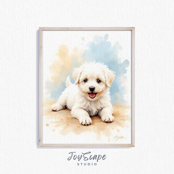 Bichon Frise Puppy Watercolor Art Cute Dog Wall Decor Nursery Animal Print Adorable Pet Portrait