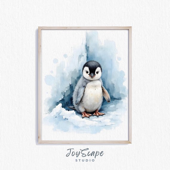 Baby Penguin Chick Watercolor Nursery Art Print Winter Animal Decor Cute Arctic Wall Kids Room 428