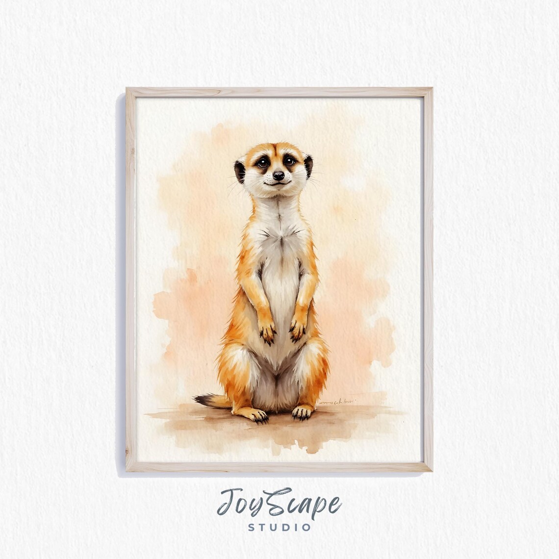 Meerkat Watercolor Portrait Standing Cute Animal Nursery Poster
