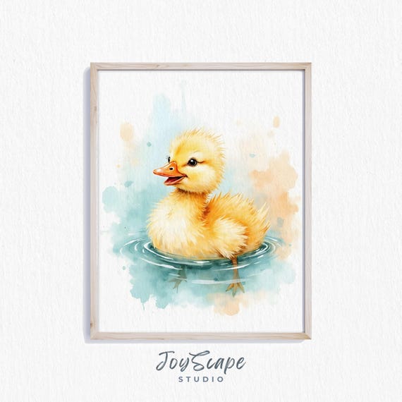 Buff Duckling Wall Art Watercolor Baby Animal Decor Nursery Print Cute Illustration