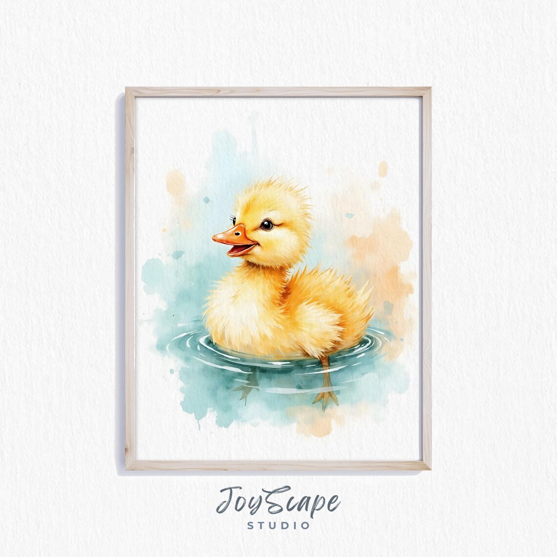 Buff Duckling Watercolor Golden Baby Duck Swimming Ripples Poster
