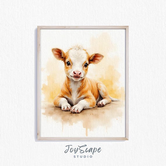 Guernsey Calf Art Adorable Farm Animal Wall Decor Rustic Country Nursery Print Vintage Farmhouse Charm