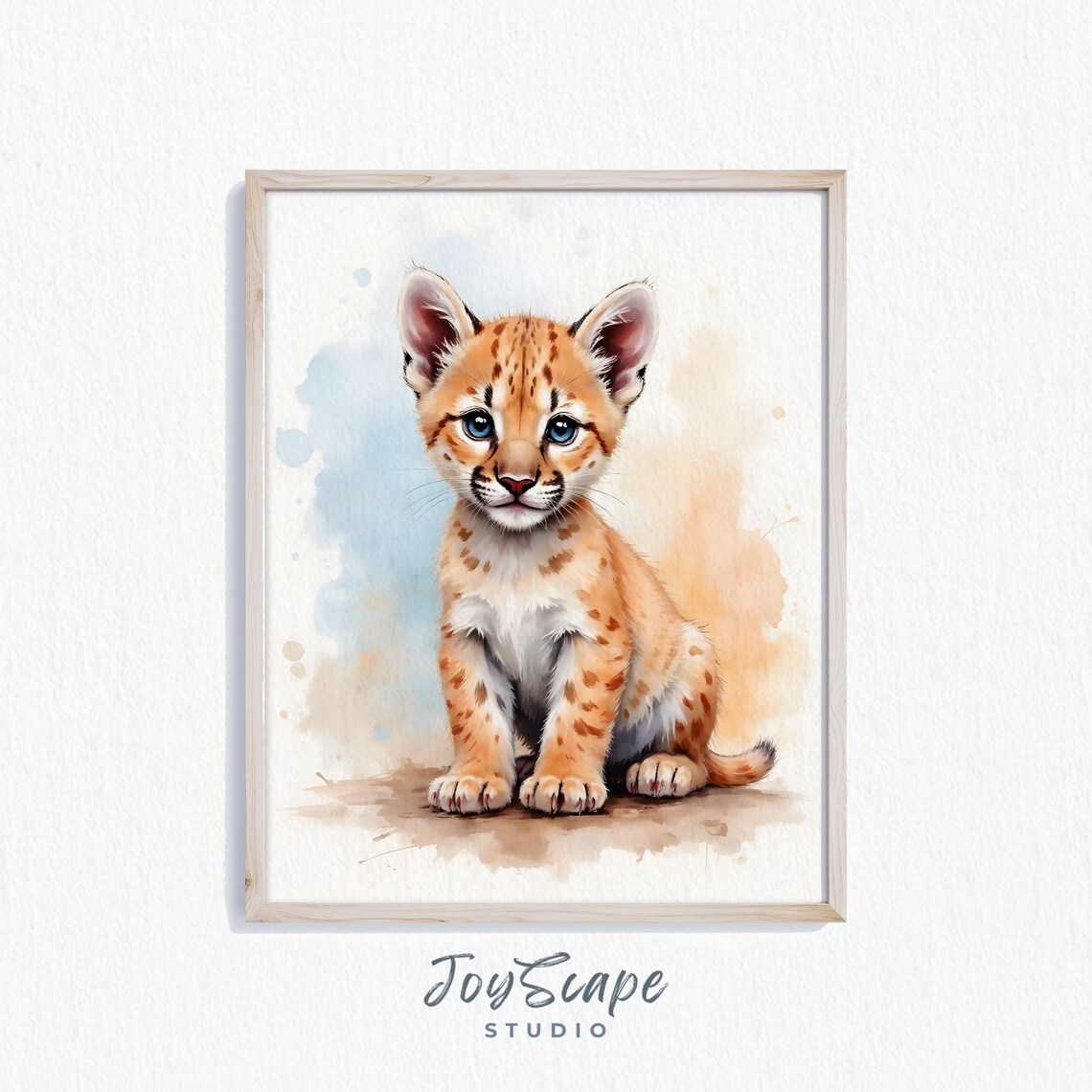 Baby Mountain Lion Cub Watercolor Nursery Cute Wildlife Art Print