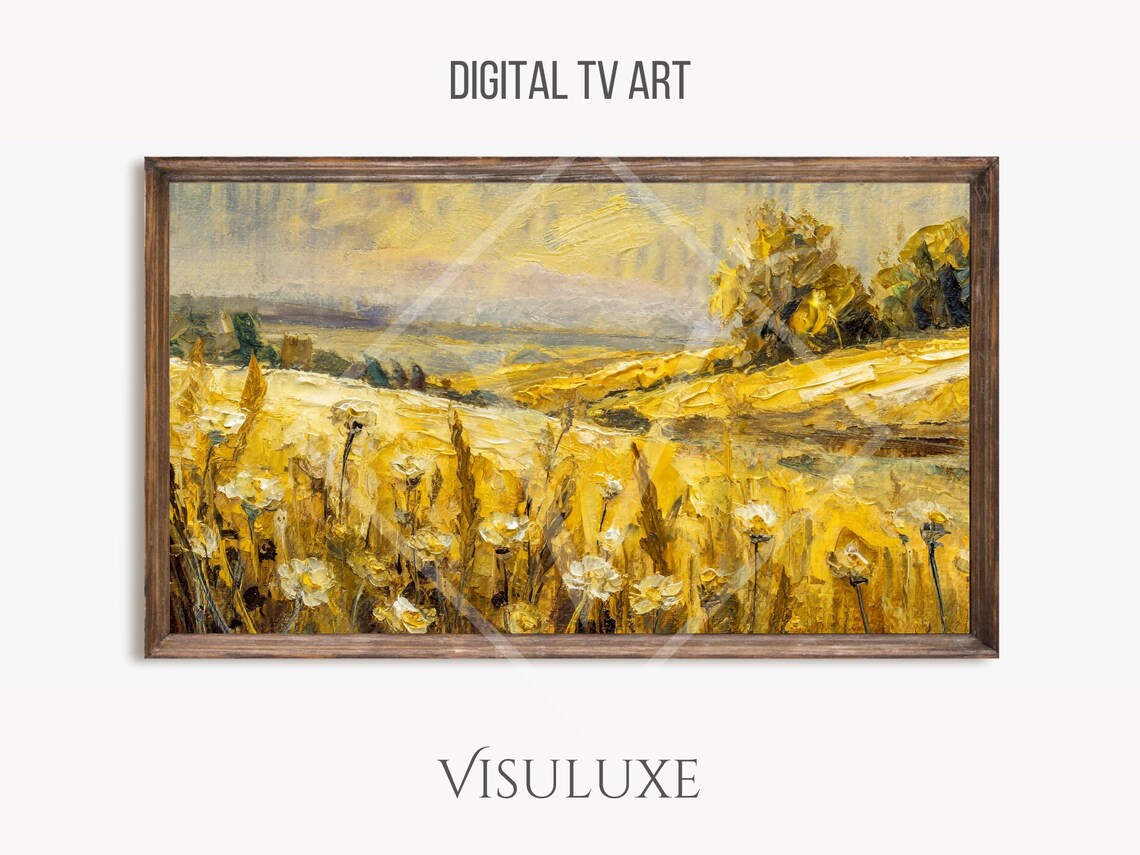 Golden Wheat Flower Field Warm Sunlight Country Meadow Painting Poster