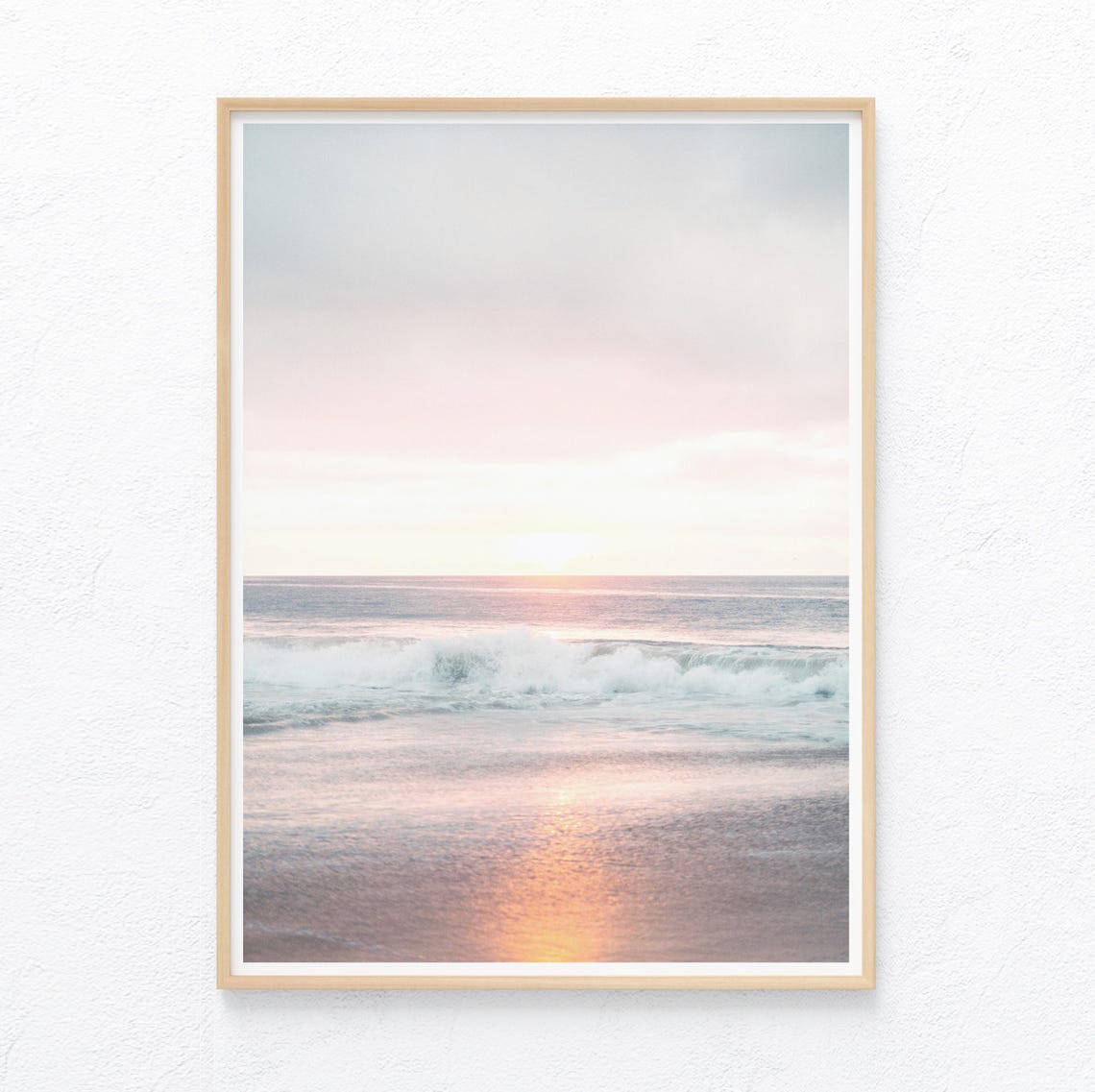 Pastel Sunset Ocean Calm Waves Minimalist Beach Photography Poster