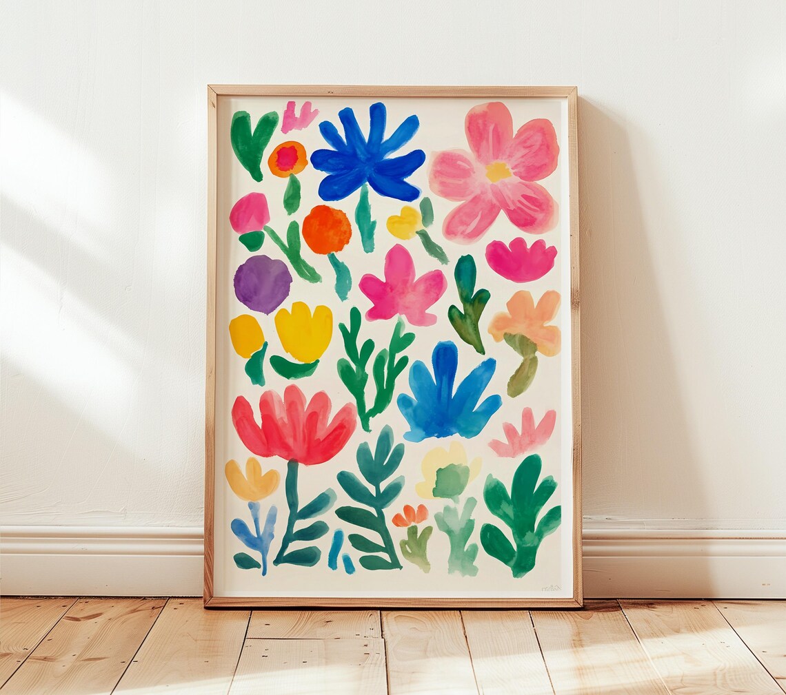 Colorful Abstract Watercolor Floral Blooms Modern Painting Poster