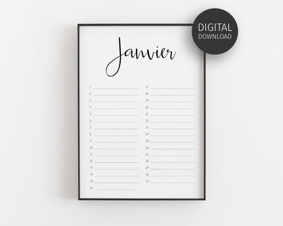 French Perpetual Calendar Birthday Calendar Wall Planner Gratitude Journal Planner Inserts Minimalist A5 A4 A3 Letter 11x17