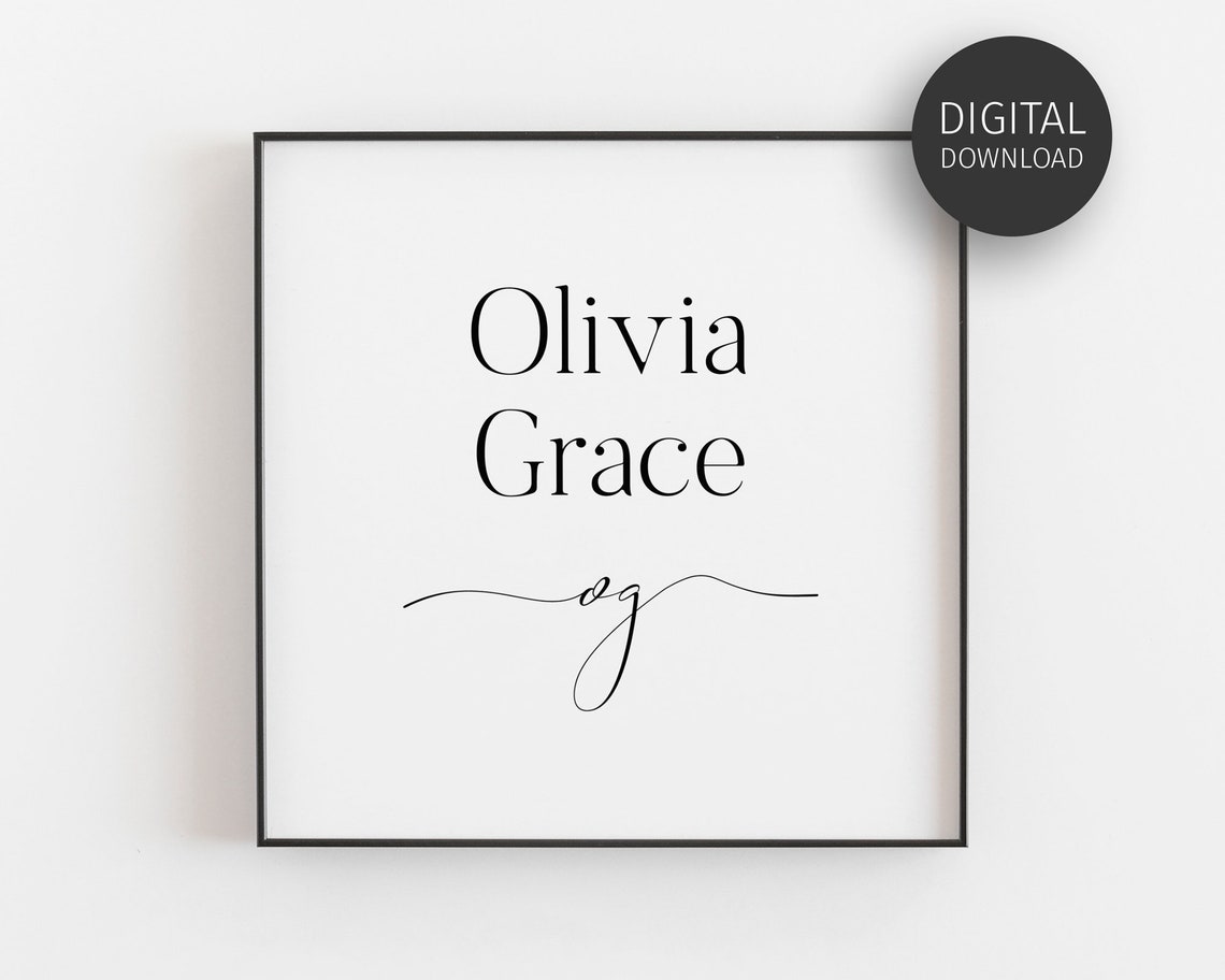 Olivia Grace Personalized Name Print Nursery Custom Calligraphy Gift
