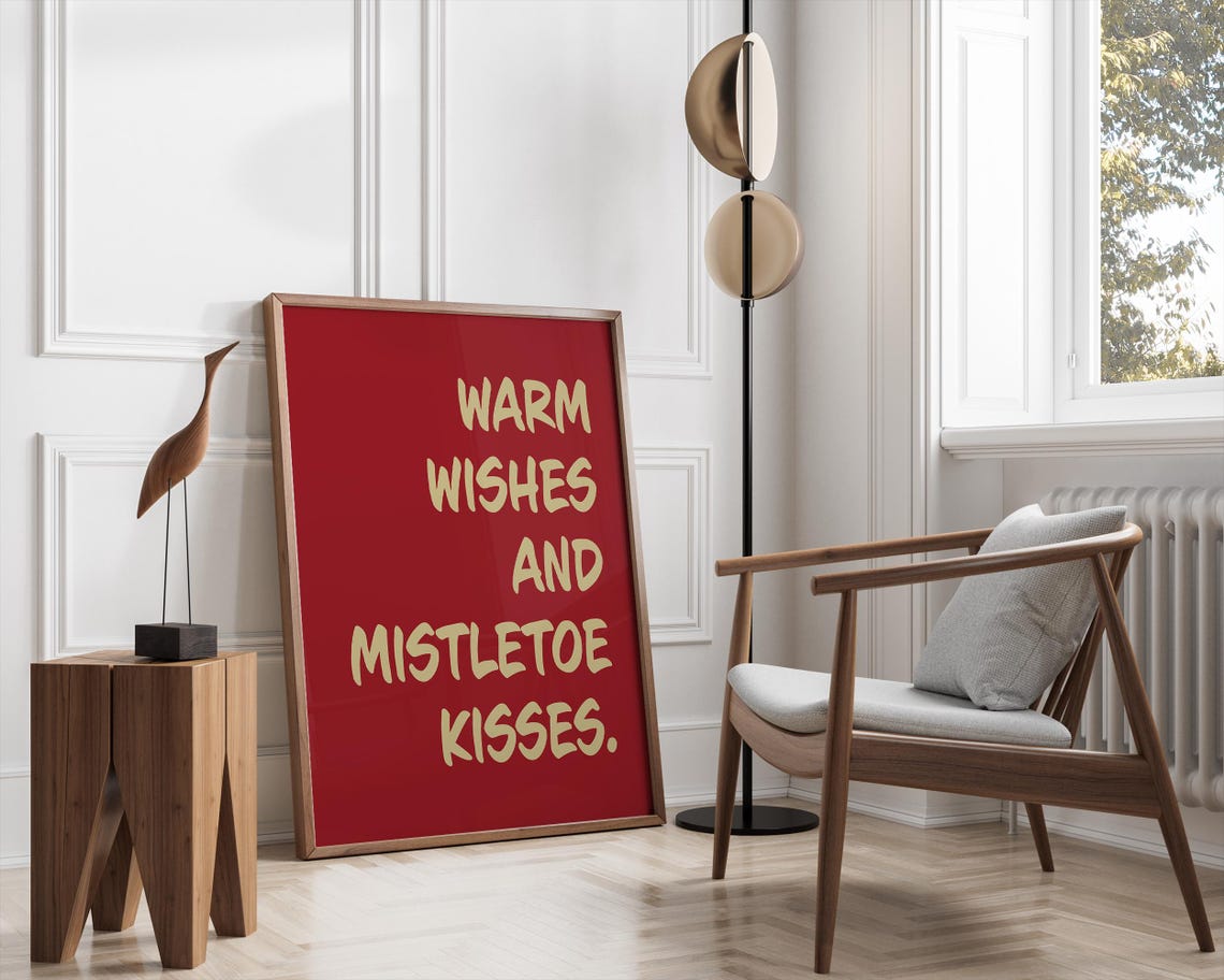 Warm Wishes And Mistletoe Kisses Red Christmas Holiday Quote Poster - Image 3