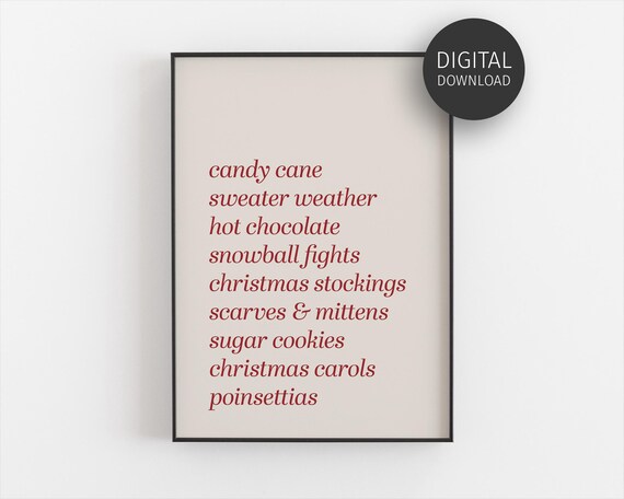 Christmas Print Wall Art For Holiday Decor Cute Xmas Poster For Home Decorations Festive Art Print Maple Printables
