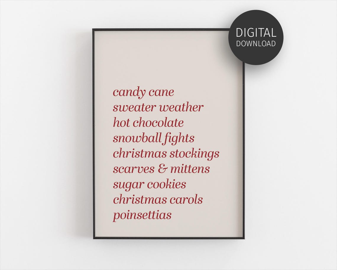 Favorite Christmas Things List Red Typography Holiday Words Poster