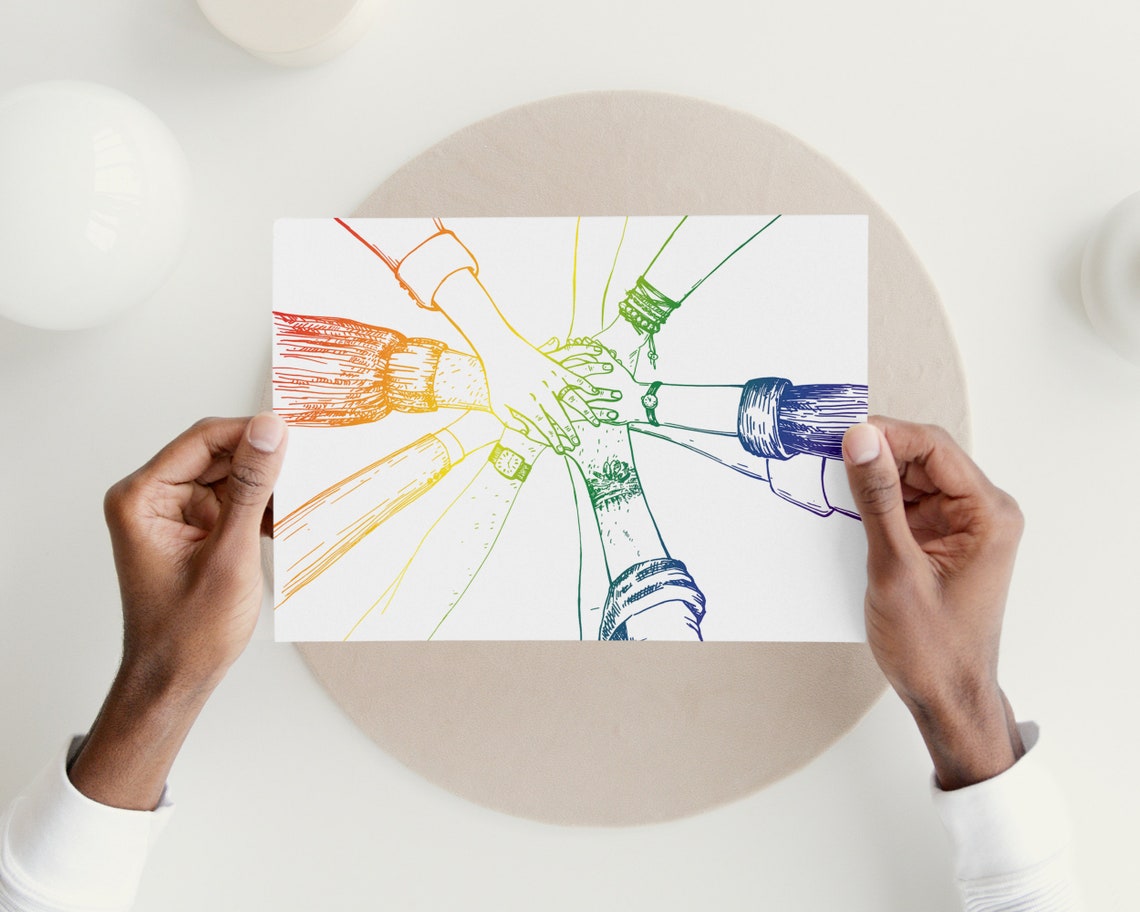 Teamwork Wall Art Inclusive Office Decor Motivational Team Poster For Workplace Diversity Rainbow Hands Print For Breakroom - Image 3