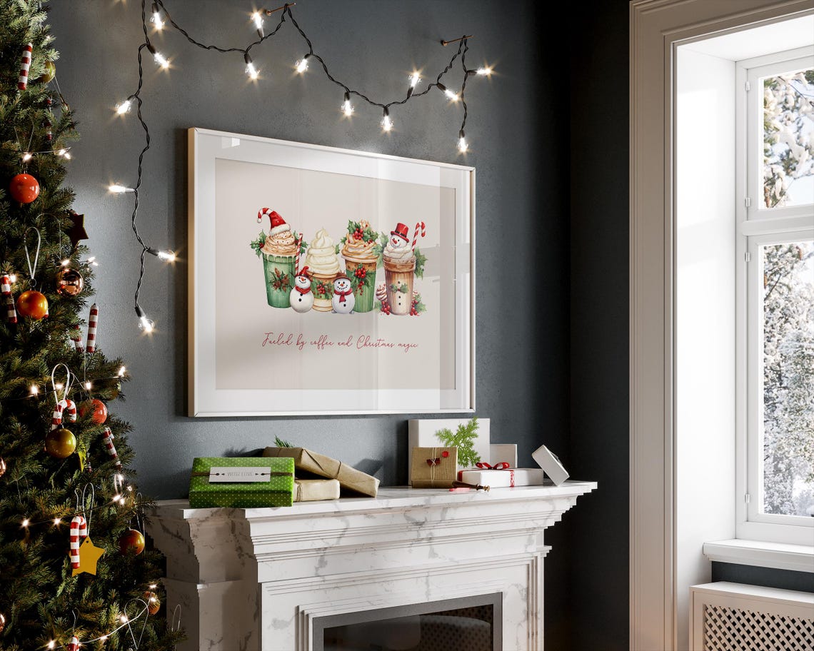 Fueled By Coffee And Christmas Magic Festive Latte Cups Art Poster - Image 3