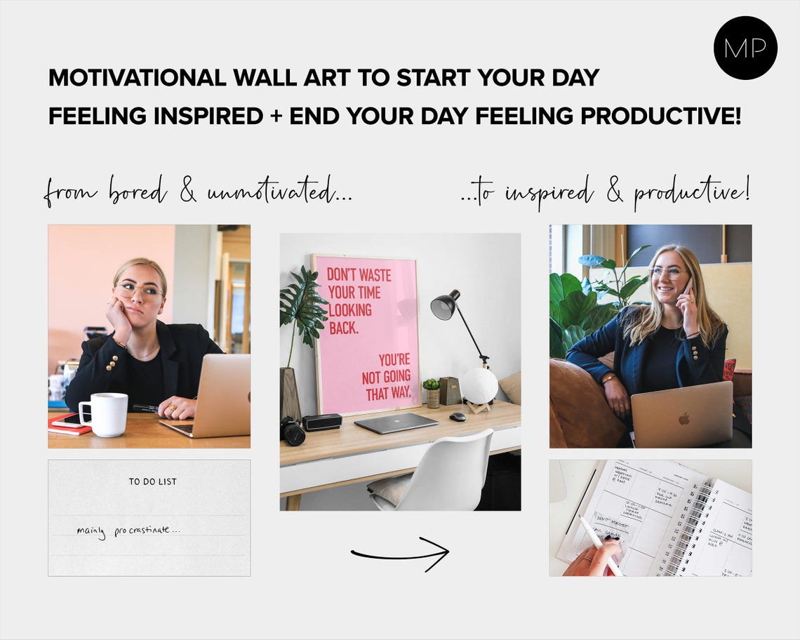 Dont Waste Your Time Looking Back Red Pink Motivational Print - Image 2