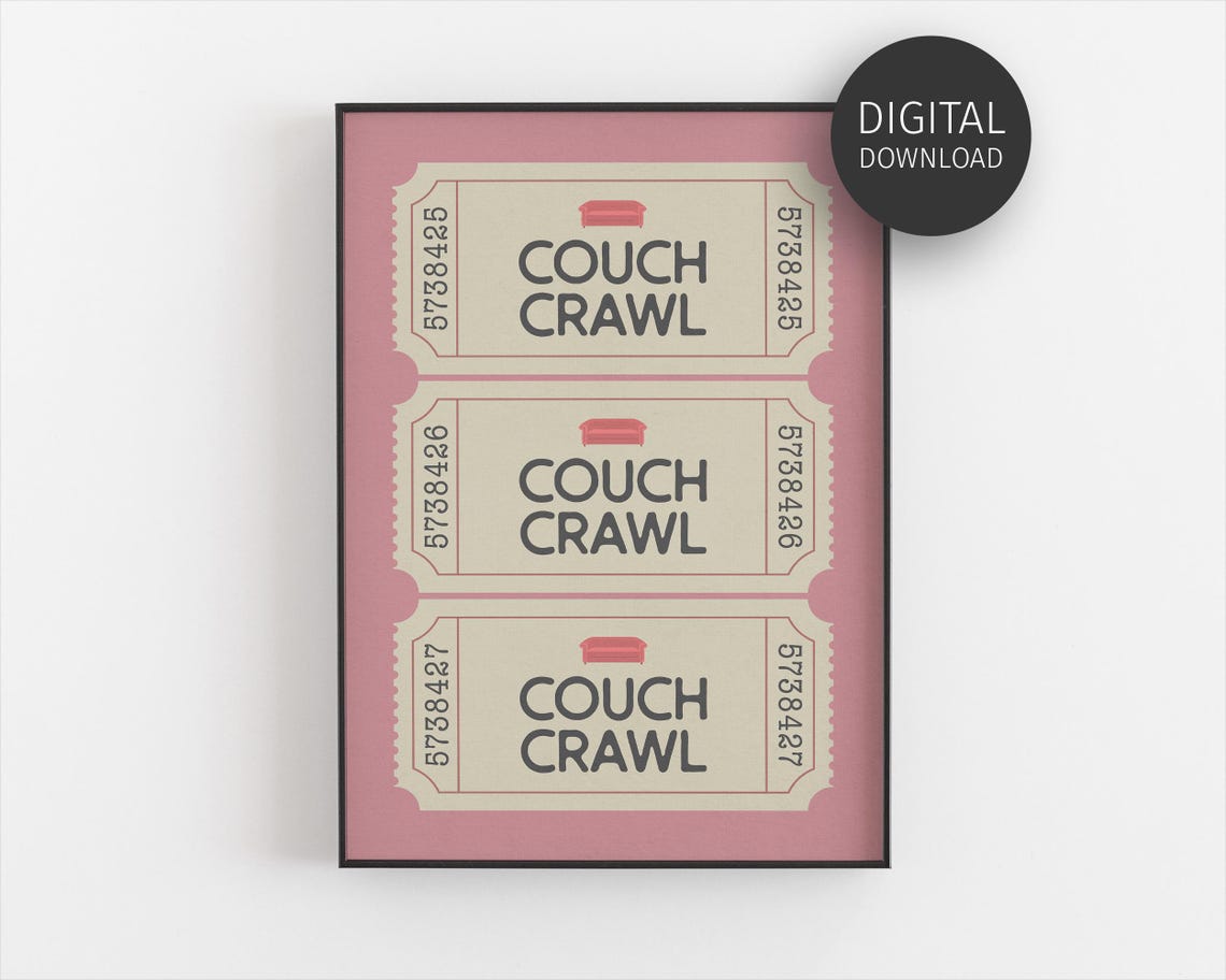 Couch Crawl Vintage Ticket Trio Pink Cozy Living Room Wall Art