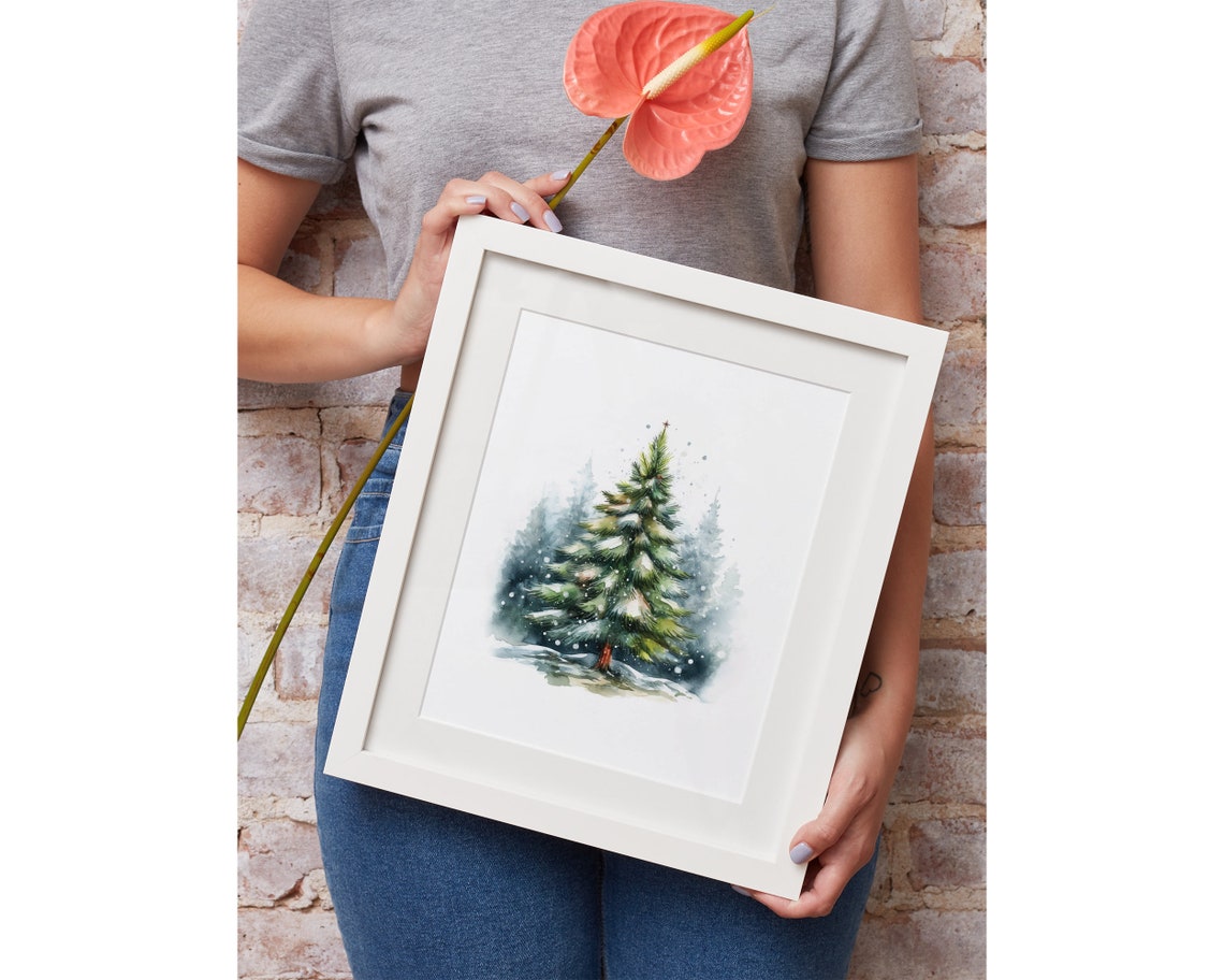 Snowy Pine Tree Watercolor Winter Forest Painting Christmas Poster - Image 3