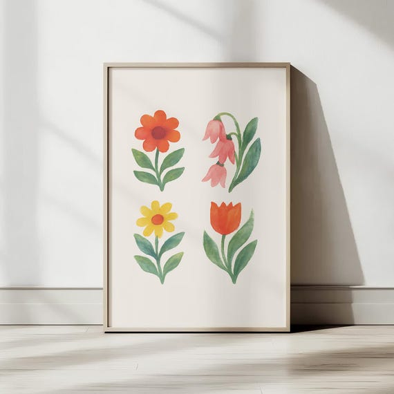 Watercolor Flowers Wall Art Modern Floral Poster Apartment Decor