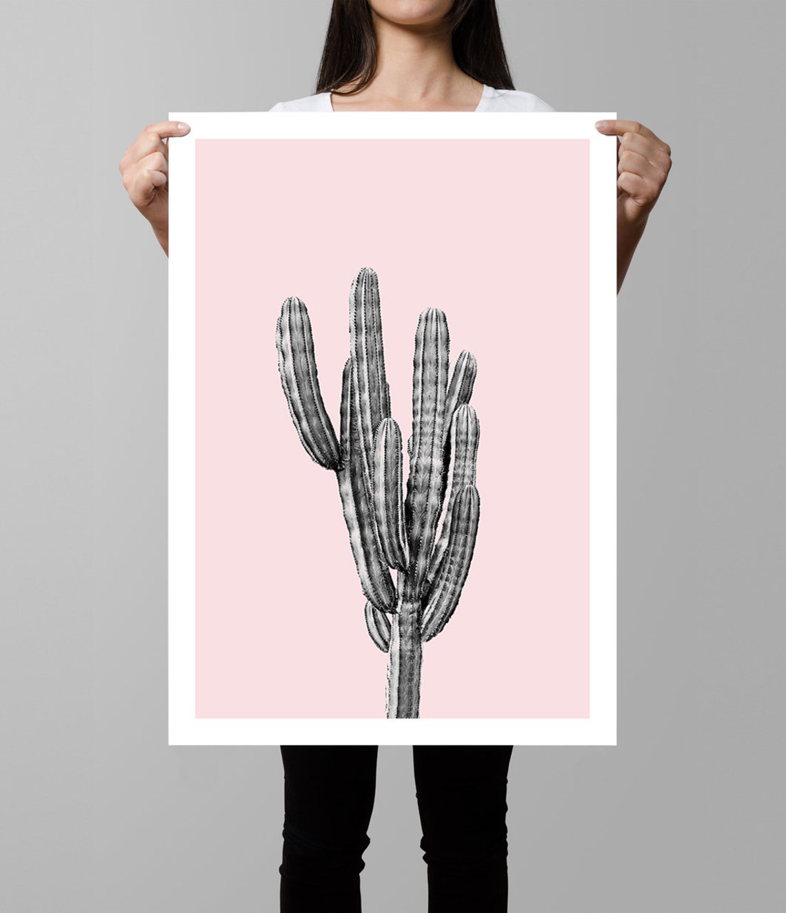 Blush Pink Background Cactus Black And White Desert Wall Art Poster - Image 3